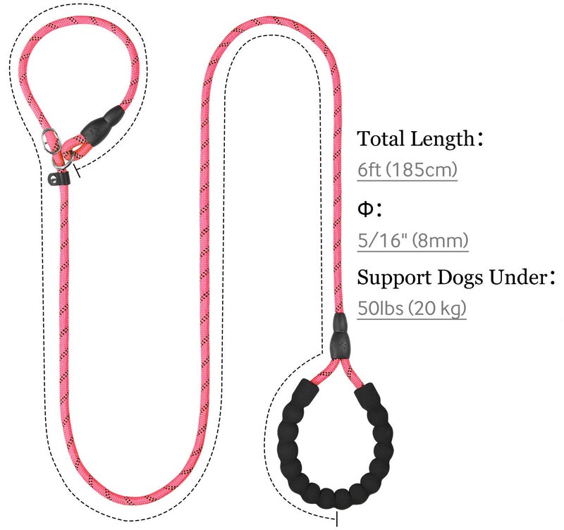 TagME Slip Leads for Dogs, 6 FT Heavy Duty Slip Leash with Padded Handle, Strong Rope No Pull Pet Training Leash for Small Dogs,Pink - Image 2